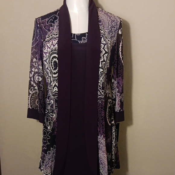 NWT! R&M Richards 2 Piece Printed Jacket And Dress Set Petite - Eggplant - Picture 5 of 13